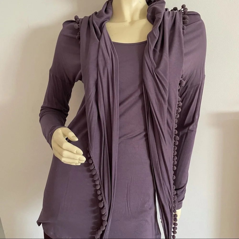 Purple Stretchy long sleeved top with scarf neckline - Picture 4 of 10